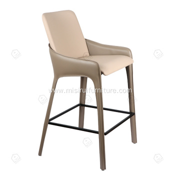 Saddle leather and cotton linen bar stool